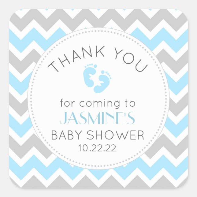 Boy blue gray baby shower thank you favor sticker (Front)