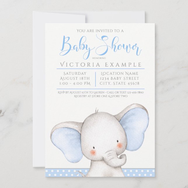 Boy Blue Gray Elephant Baby Shower Invitation (Front)