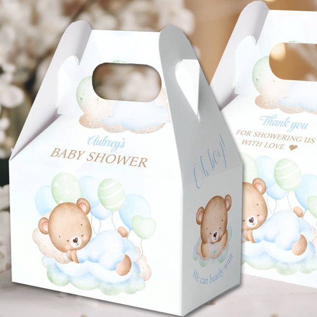 Boy Blue Green Bear Baby Shower Favor Box (Boy Blue Green Bear Favor Box - You can choose from 3 sizes by clicking on the STYLE dropbox.)