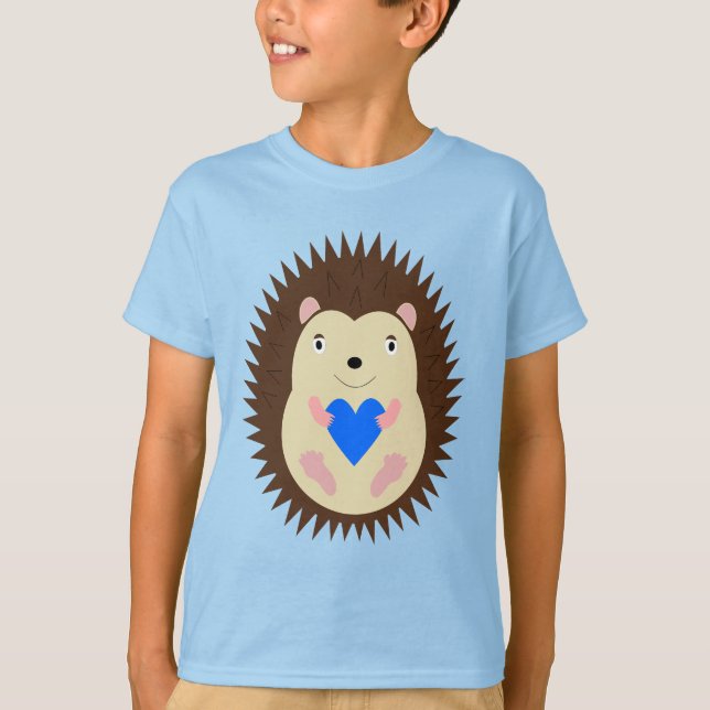 Boy Blue Heart Hedgehog T-Shirt (Front)