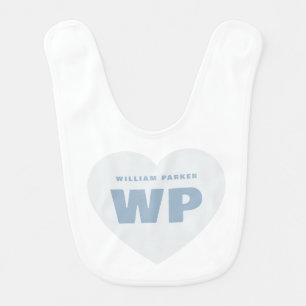 Boy Blue Heart Monogram Newborn Blue Custom Baby Bib