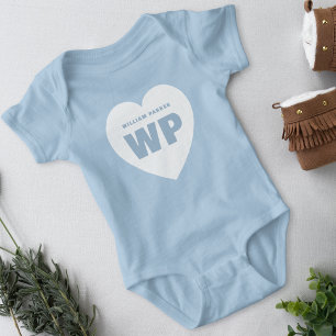 Boy Blue Heart Monogram Newborn Blue Outfit Custom Baby Bodysuit