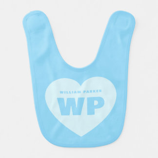 Boy Blue Heart Monogram Newborn Custom bib