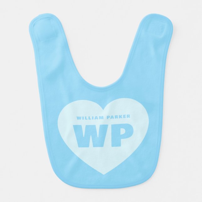 Boy Blue Heart Monogram Newborn Custom bib (Front)