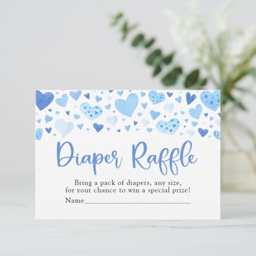 Boy Blue Heart Valentine Baby Shower Diaper Raffle Enclosure Card