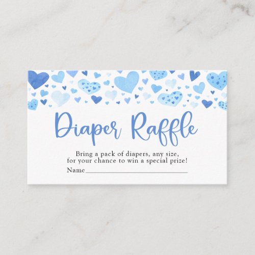 Boy Blue Heart Valentine Baby Shower Diaper Raffle Enclosure Card