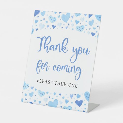 Boy Blue Hearts Valentine Thank You For Coming Pedestal Sign