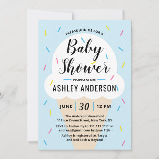 Boy Blue Ice Cream Baby Shower Invitation