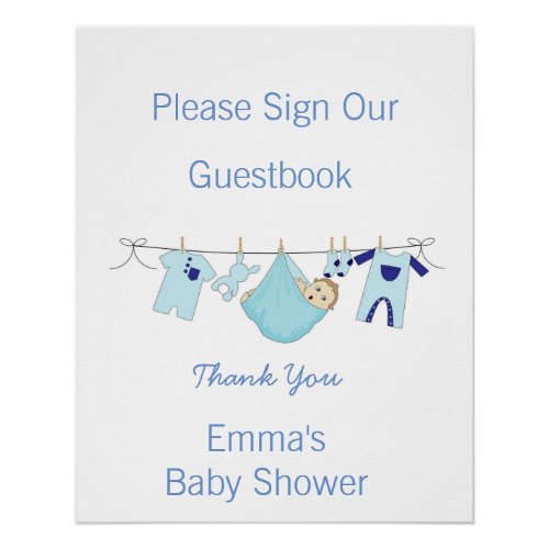Boy Blue illustration Baby Shower Guestbook Sign