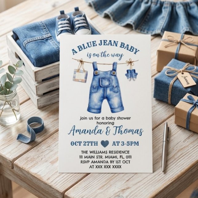 Boy Blue Jean Baby Shower Invitation (Creator Uploaded)
