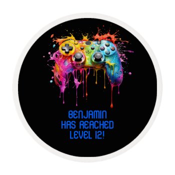Boy Blue Level Up Video Game Party Edible Frosting Rounds by WittyPrintables at Zazzle