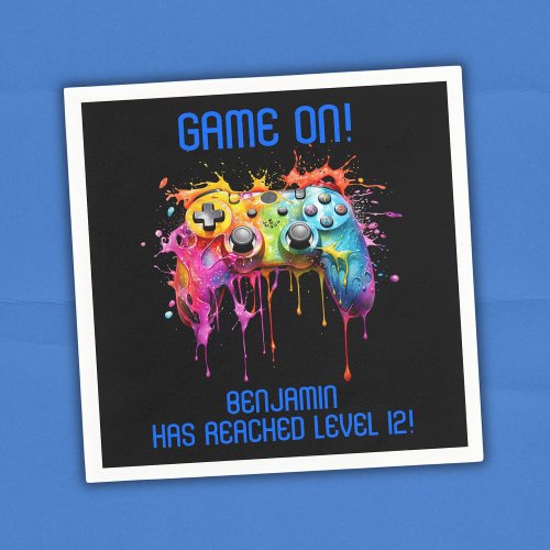 Boy Blue Level Up Video Game Party Napkins