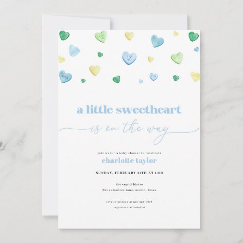 Boy Blue Little Sweetheart Baby Shower Invitation