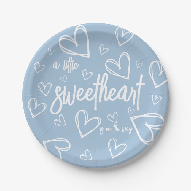 Boy Blue Modern Minimal Baby Shower  Paper Plates (Front)