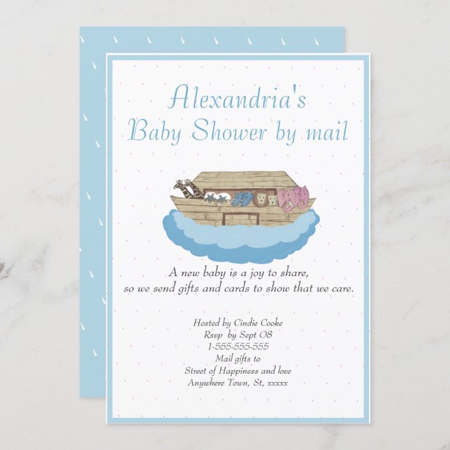 Boy Blue Noah Ark Baby Shower by mail Invitation (Front/Back)