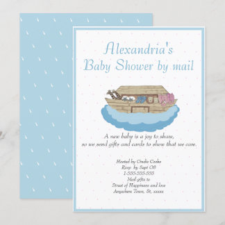 Boy Blue Noah Ark Baby Shower by mail Invitation