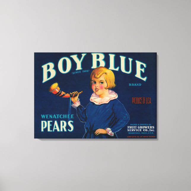 Boy Blue Pear Crate Label Canvas Print (Front)