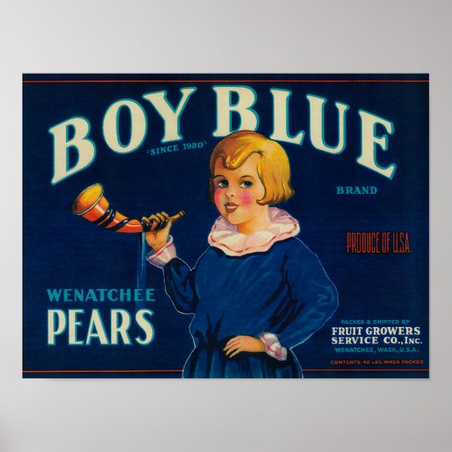 Boy Blue Pear Crate Label Poster (Front)