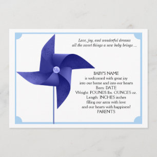 Boy Blue Pinwheel Baby Announcement