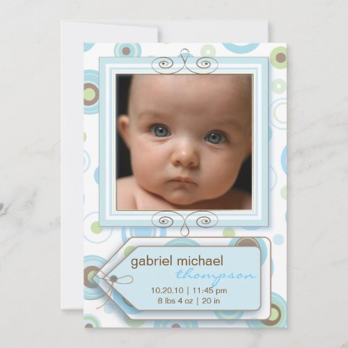 Boy Blue Polka Dot &amp; Stripes Baby Announcement