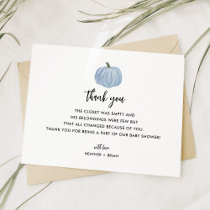 Boy Blue Pumpkin Baby Shower  Thank You Card