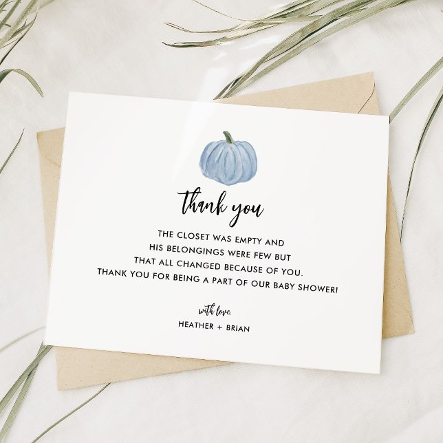 Boy Blue Pumpkin Baby Shower  Thank You Card (Creator Uploaded)