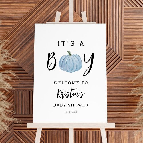 Boy Blue Pumpkin Baby Shower Welcome Sign