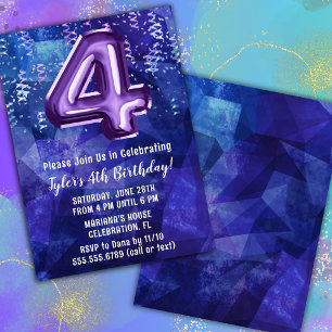 Boy Blue Purple 4th Birthday Invitation