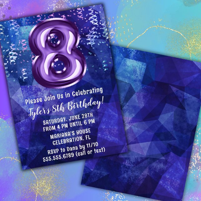 Boy Blue Purple 8th Birthday Invitation (Creator Uploaded)