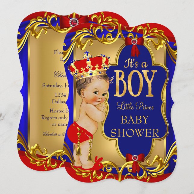 Boy Blue Red Royal Prince Baby Shower Invitation (Front/Back)