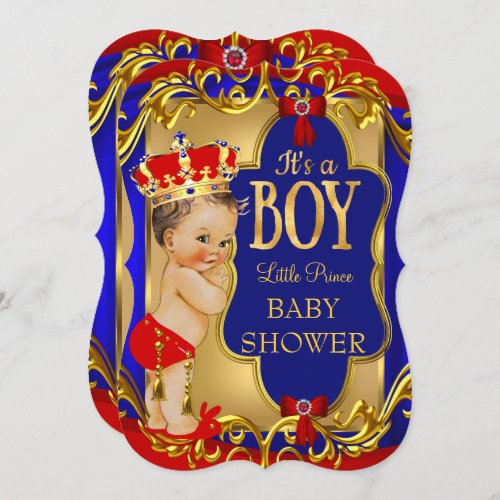 Boy Blue Red Royal Prince Baby Shower Invitation