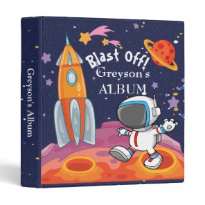 Boy Blue Rocket Ship Photo Album 3 Ring Binder