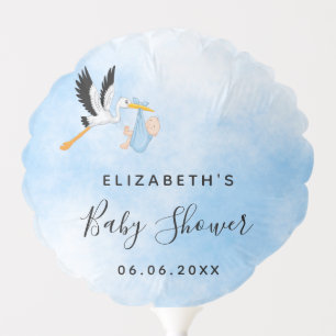 Boy blue sky cute stork baby shower balloon