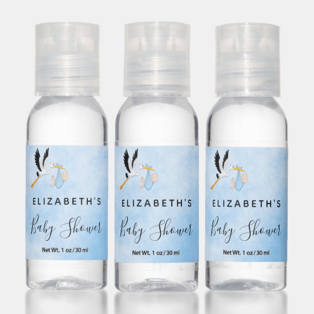 Boy blue sky cute stork baby shower hand sanitizer (Set)