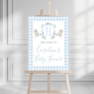 Boy Blue Stork Baby Shower Preppy Southern Foam Board