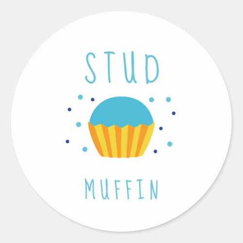Boy Blue  Studmuffin Gender Reveal Classic Round Sticker