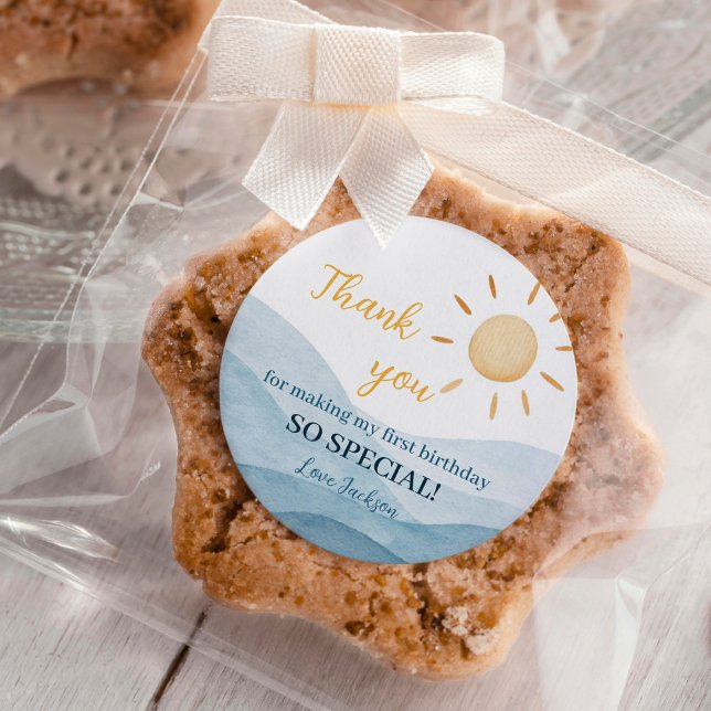 Boy Blue Sunshine 1st Birthday Sticker Labels (Creator Uploaded)