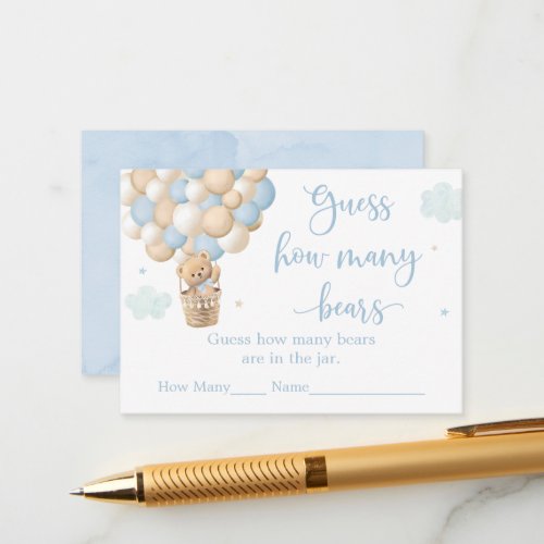 Boy Blue Teddy Bear Baby Shower Guess How Many Enclosure Card