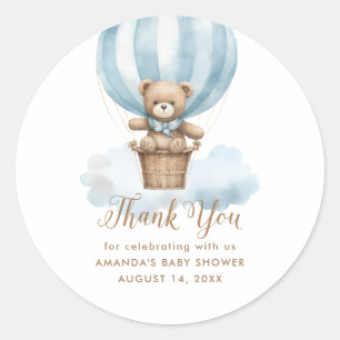 Boy Blue Teddy Bear Moon Baby Shower Favor Classic Round Sticker