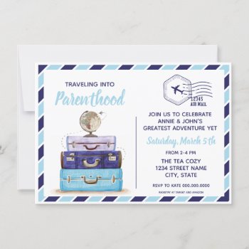 Boy Blue Travel Baby Shower Invitation by LaurEvansDesign at Zazzle