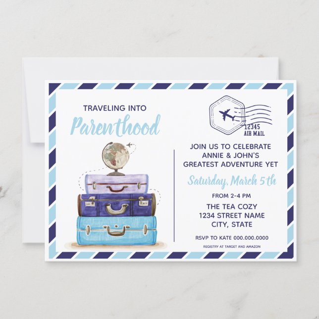 Boy Blue Travel Baby Shower Invitation (Front)