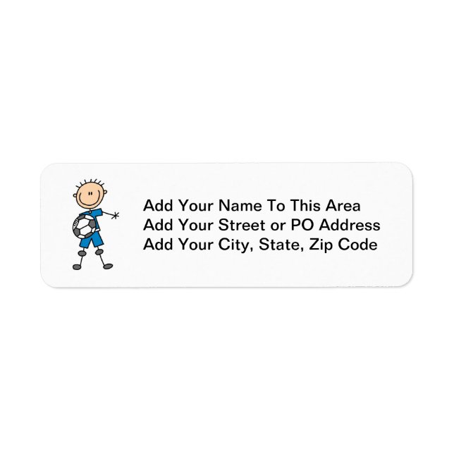Boy Blue Uniform Stick Figure Soccer Player Gifts Label (Front)