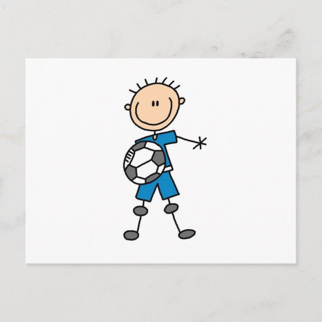 Boy Blue Uniform Stick Figure Soccer Player Gifts Postcard (Front)