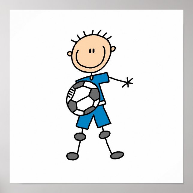 Boy Blue Uniform Stick Figure Soccer Player Gifts Poster (Front)