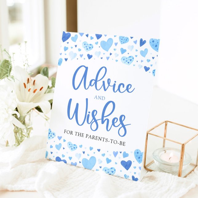 Boy Blue Valentine Baby Shower Advice and Wishes Pedestal Sign (Creator Uploaded)