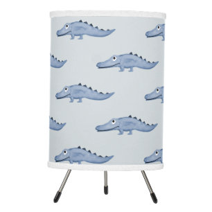 Boy Blue Watercolor Crocodile Pattern Baby Nursery Tripod Lamp