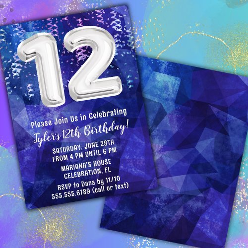 Boy Blue White 12th Birthday Invitation