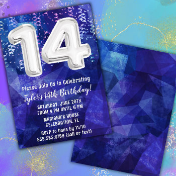 Boy Blue White 14th Birthday Invitation by WittyPrintables at Zazzle