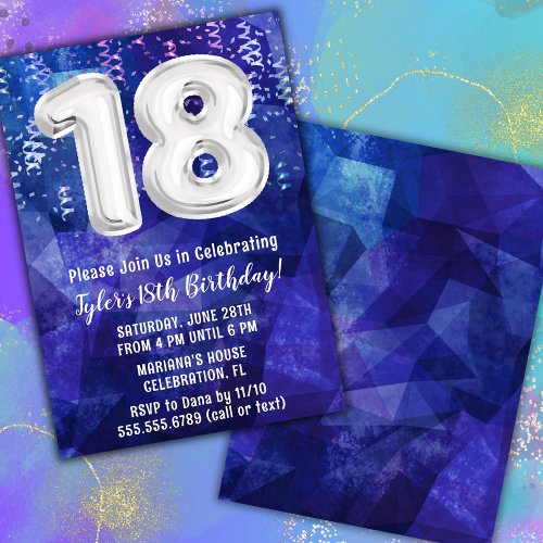 Boy Blue White 18th Birthday Invitation