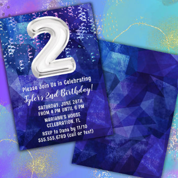 Boy Blue White 2nd Birthday Invitation by WittyPrintables at Zazzle